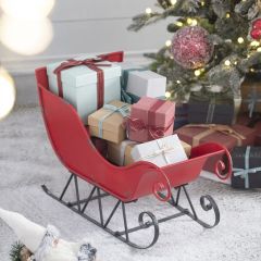 Distressed Red Metal Decorative Sleigh