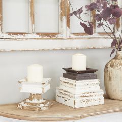 Distressed Square Tier Pillar Candle Holder Set of 2