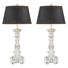 Distressed Table Lamp With Black Shade Set of 2
