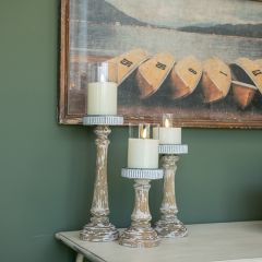 Distressed Wood and Metal Pillar Candle Holder Set of 3