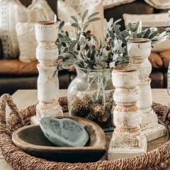 Distressed Wood Candle Holder Set of 3