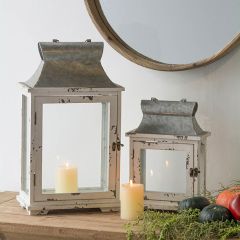 Distressed Wood Framed Lantern Set of 2