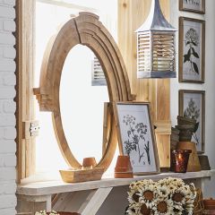 Distressed Wood Framed Oval Wall Mirror