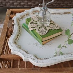 Distressed Wood Tray With Scalloped Edge