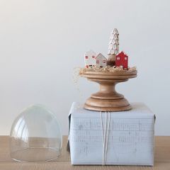 Dome Glass Cloche On Wood Pedestal