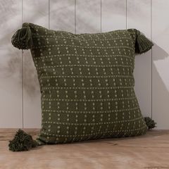 Double Dash Plaid Tasseled Green Accent Pillow