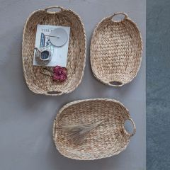 Double Handle Water Hyacinth Basket Set of 3