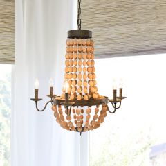 Draped Natural Wood Bead Chandelier
