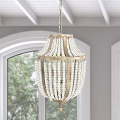 Draped Wood Bead and Metal Chandelier