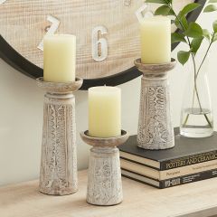 Carved Cottage Candle Stand Set of 3