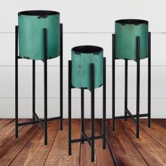Bright Planters on Dark Stands Set of 3