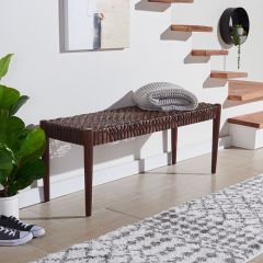 Contemporary Leather Weave Seat Bench
