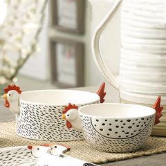 Hand Painted Decorative Chicken Bowls Set of 2