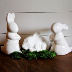 Ceramic White Rabbits Set of 3