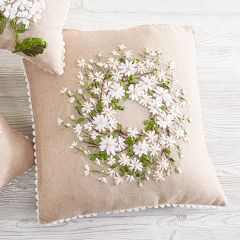 Floral Wreath Embroidered Square Throw Pillow
