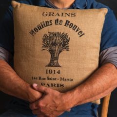 Paris Grains Printed Feed Sack Pillow