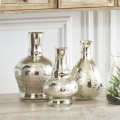 Etched Mercury Glass Bud Vase Set of 3