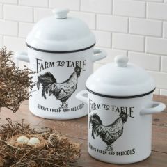 Round Enameled Farmhouse Canisters Set of 3
