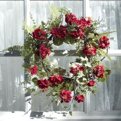 Geranium With Ivy and Fern Wreath