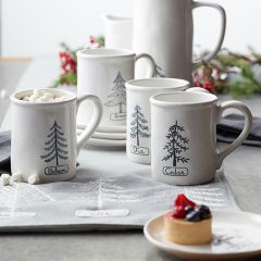 Stoneware Holiday Tree Mugs Set of 4