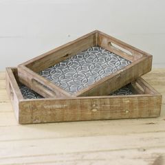 Handled Rustic Tin Serving Trays Set of 2