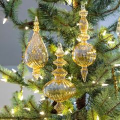 Elegant Gold Glass Finial Ornament Set of 3