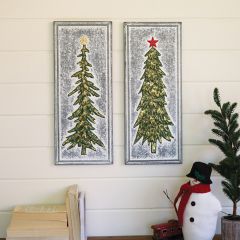 Embossed Painted Metal Christmas Tree Wall Art Set of 2