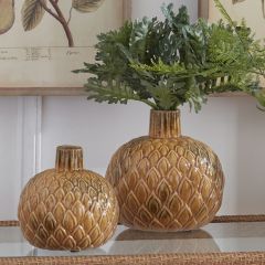 Embossed Petal Round Ceramic Vase Set of 2