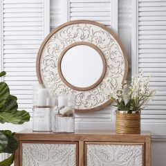 Embossed Scroll Round Frame Wall Mirror