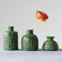Embossed Stoneware Vase Set of 3