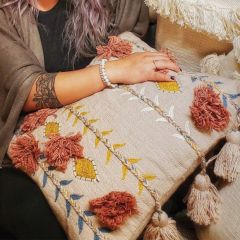 Embroidered Accent Pillow With Tassels Blush