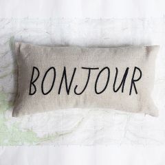 Embroidered Bonjour Lumbar Pillow