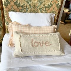 Embroidered Cotton Pink Love Lumbar Pillow
