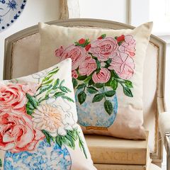 Embroidered Floral Bouquet Accent Pillow