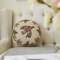 Embroidered Folk Art Bird Accent Pillow