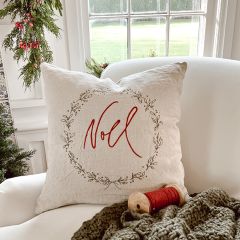 Embroidered Noel Holiday Accent Pillow