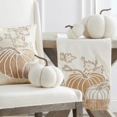 Embroidered Pumpkin Fringed Table Runner