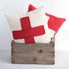 Embroidered Swiss Cross With Frayed Edge Accent Pillow Set of 2