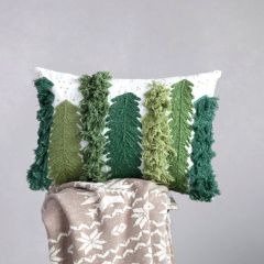Embroidered Trees Lumbar Pillow