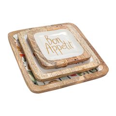 Enameled Wood Bon Appetit Plate Set of 3