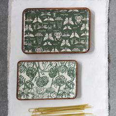 Enameled Wood Garden Print Tray Set of 2
