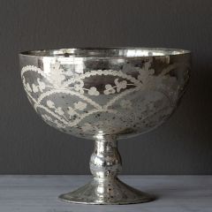 Etched Mercury Glass Compote