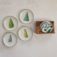 4 Inch Evergreen Botanical Stoneware Plates Set of 4