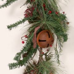 Evergreen Garland With Rusty Bell Accent