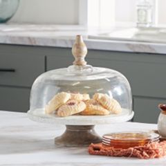 Terrazzo Pedestal Display Stand With Glass Cloche