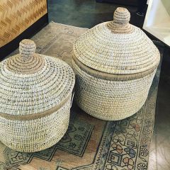 Lidded Seagrass Baskets Set of 2