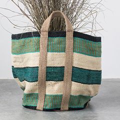 Jute Tote Bag With Stripes