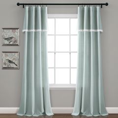 Ruffle Top Linen Lace Curtain Panels Set of 2