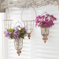 Large Wire and Glass Hanging Planter Set of 2