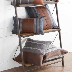 Cotton And Leather Striped Throw Pillow Set of 3